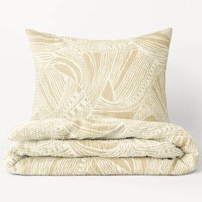 Goldea krepové posteľné obliečky - vzor 808 tropické listy na zlatom 140 x 200 a 70 x 90 cm