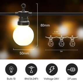 Aigostar - LED Vonkajšia dekoračná reťaz 10xLED/8m IP44 teplá biela