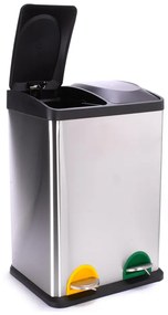 Oceľový odpadkový kôš 2x20 l na triedený odpad/nášľapný v matne striebornej farbe Tri Selectif – MSV