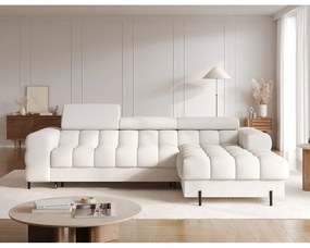 Krémovobiela rozkladacia/s úložným priestorom rohová pohovka z textílie buklé (pravý roh/s leňoškou) Felro – ELTAP