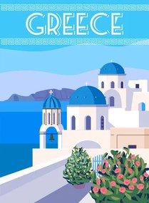 Ilustrácia Greece Poster Travel, Greek white buildings, VectorUp