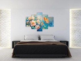 Obraz - Motýľ a kvety, olejomaľba II. (150x105 cm)