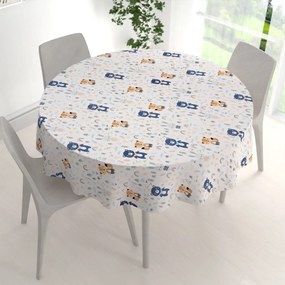 Biante Detský bavlnený okrúhly obrus Sandra SA-595 Modro-béžové lesné zvieratká na bielom Ø 50 cm