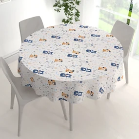 Biante Detský bavlnený okrúhly obrus Sandra SA-595 Modro-béžové lesné zvieratká na bielom Ø 70 cm