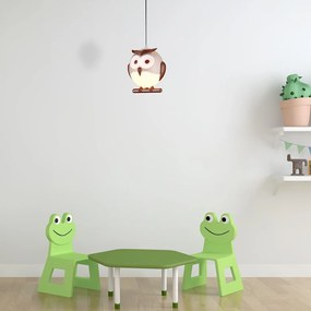 Detské závesné svietidlo Owl, 1x hnedé plastové tienidlo, br