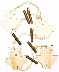 DECOLED Závesná drevená dekorácia, sovy, 58 cm
