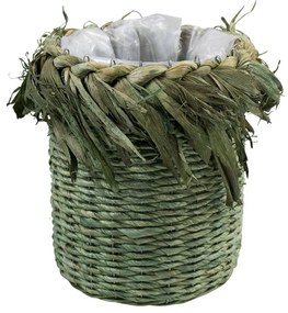 Zelený kvetináč pletený z kukuričných listov - 25 * 18 * 27cm