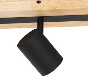 Stropné svietidlo čierne s drevom 3-žiarovkové nastaviteľné obdĺžnikové - Jeana