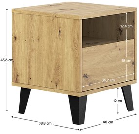 Nočný stolík BOGAN 1S, remeselne spracovaný dub