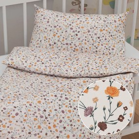 Biante Detské bavlnené posteľné obliečky do postieľky Sandra SA-720 Oranžovo-hnedo-béžové drobné kvietky na smotanovom Do postieľky 90x120 a 40x60 cm