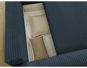 Tmavomodrá menčestrová rozkladacia rohová pohovka (pravý roh) Lucien – Bobochic Paris