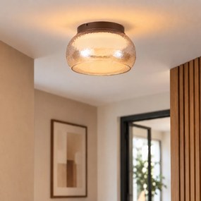 Stropná lampa v štýle Art Deco hnedá s jantárovým sklom vrátane LED 3-stupňovo stmievateľná - Thimble