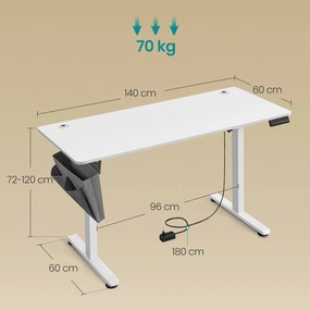 Elektricky nastavitelný psací stůl Vasagle Foral 140 cm bílý