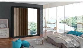 Šatníková skriňa so zrkadlom SANTINO 203x215 cm čierna/dub craft