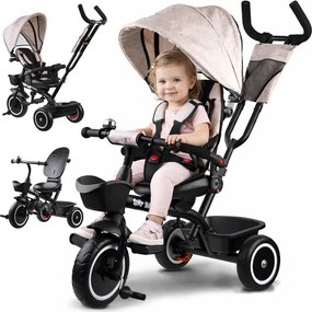 Detská trojkolka Tiny Bike 3 v 1 béžová so strieškou SP0650