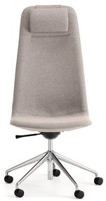 Stolička LANGLEY, vysoký sedák, s kolieskami, brúsený hliník/šedohnedá