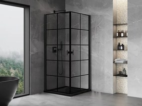 Mexen Mist-B Duo, 2-krídlový výklopný sprchový kút 100 x 100 cm, číre sklo-čierna mriežka, 8A2-100L-100P-70-77