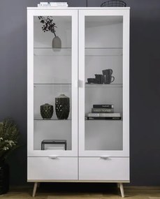 Vysoká vitrína Göteborg, biela / dub sonoma