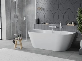 Mexen Oval Slim, voľne stojaca vaňa ku stene 170 x 80 cm, biela lesklá, biely prepad, 52661708000-20