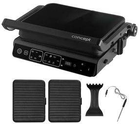 Concept ge3600 - Kontaktný gril s teplotnou sondou GLASS 2000W/230V čierny