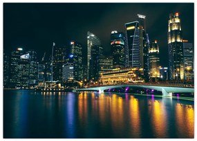 Sklenený obraz nočného Singapuru (70x50 cm)