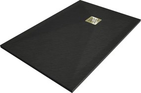Mexen Stone+, obdĺžniková vanička z minerálneho kompozitu 100 x 70 cm, čierna, zlatá lesklá krytka, 44707010-G