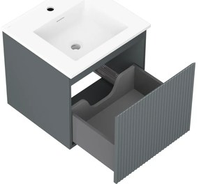 Mexen Rivel, kúpeľňová skrinka 50 cm s umývadlom Otis, 1 zásuvka, drážkovaná, grafitová matná/biela matná, 91A20-05047-1-BF66-W18M01