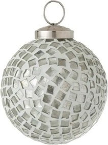 Strieborno - biela sklenená ozdoba guľa Mosaic - Ø 7cm