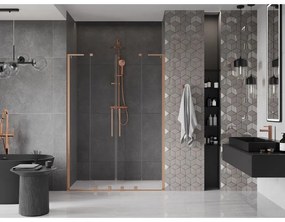 Mexen Velar L Duo, posuvné sprchové dvere do otvoru 150 cm, 8mm číre sklo, medená matná, 871-150-003-02-65