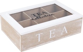 Koop Dóza na čaj so šiestimi priehradkami, prírodná s bielym vekom