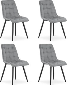 Set štyroch jedálenských stoličiek SPLIT zamatové svetlosivé / čierne nohy (4 ks)