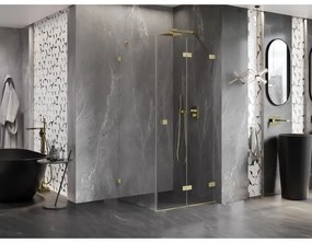 Mexen Lunar-F, 1-krídlový sprchový kút so skladacími dverami, pravý, 70 x 70 cm, 8mm číre sklo, zlatý matný profil, 836-070-070-55-00-P