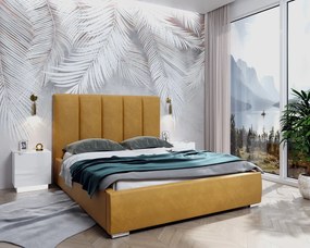 BRIGITTE 180X200 ČALÚNENÁ MANŽELSKÁ POSTEĽ HORČICOVO ŽLTÁ ZAMATOVÁ LÁTKA S ÚLOŽNÝM PRIESTOROM