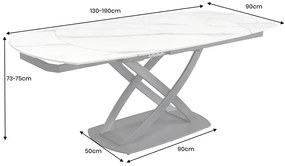 Jedálenský stôl INCEPTION 130-190 cm rozkladací oválny keramický vrch s bielym mramorovým vzhľadom