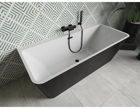 Mexen Volta, voľne stojaca nástenna vaňa 150 x 75 cm, biela-čierna, čierny matný prepad, 51131507575-70
