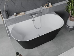 Mexen Oval Slim, voľne stojaca vaňa ku stene, 170 x 80 cm, biela-čierna, chrómový prepad, 52661708075-01