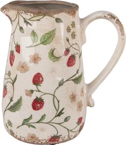 Béžový keramický džbán s jahôdkami Wild Strawberries M - 16*12*18 cm