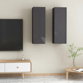 TV skrinky 2 ks lesklé sivé 30,5x30x90 cm drevotrieska