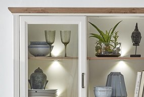 Nástavná vitrína s priehradkami Jasmin,bielená pínia/dub, s osvetlením