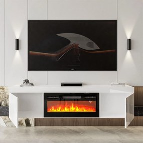 Luxusný TV stolík SANDRA biela s elektrickým krbom