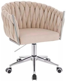 LuxuryForm DESIGN Stolička NORDEN VELUR na striebornej podstave s kolieskami - krémová