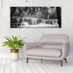 Obraz - Čiernobiely vodopád (120x50 cm)