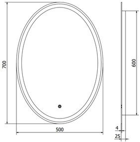 Mexen Elz, LED kúpeľňové zrkadlo s podsvietením 50 x 70 cm, 6000K, ochrana proti zahmlievaniu, 9802-050-070-611-00