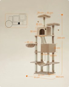 Kočičí škrabadlo Climbery 206 cm hnědé