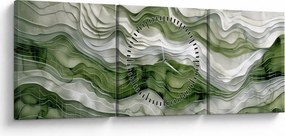 Obraz - Zelenobiele vlnky (s hodinami) (90x30 cm)