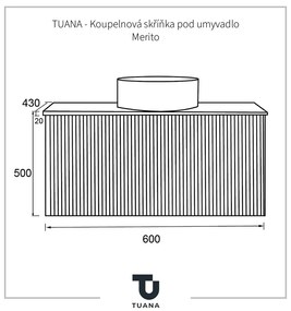 TUANA - Kúpeľňová skrinka pod umývadlo Merito - prírodná - 60x50x43 cm