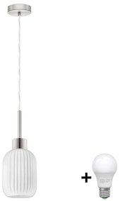 Eglo LED luster na lanku HARMA 1xE27/60W/230V pr. 14 cm matný chróm/biela 1xEG32515+1xNSLA55442