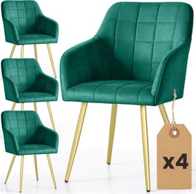 Sada štyroch jedálenských stoličiek LUXANO zamatové, fľaškovo zelené / zlaté nohy (4 ks)
