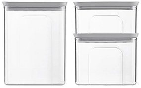 STEFANPLAST Súprava 3 obdĺžnikových dóz Tosca, transparetná/šedá