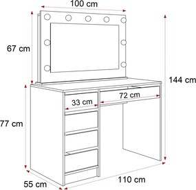 TOALETNÝ STOLÍK ANETT II BIELY MATNÝ + ZRKADLO LED 110 cm